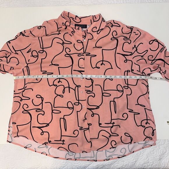 Eloquii Pink Button Down Top Long Sleeve Shirt Abstract Squiggle Print Plus 22 - Picture 8 of 15
